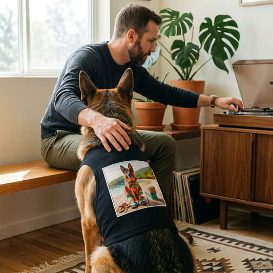 German Shepherd Lake Day Pet Tank Top Pets Printify