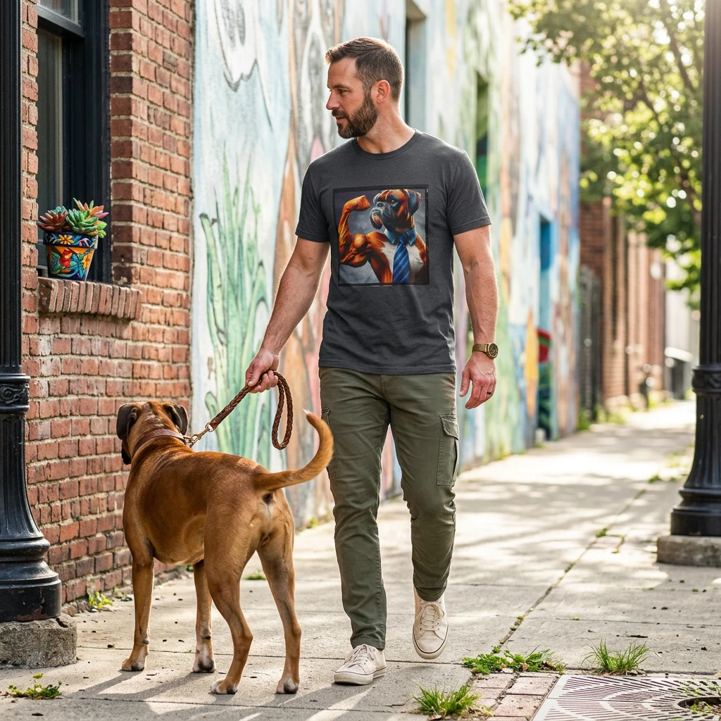 Boxer Dog Flexing T Shirt Graphic Tee For Dog Lovers Athletic Boxer Breed Tee Unisex T-Shirt Printify
