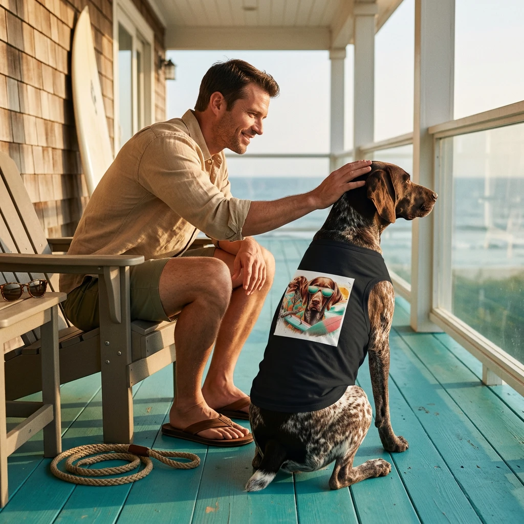 CyberMutz Pet Tank Top German Shorthaired Pointer Surfing Fun T Shirt For Outdoors And Beach Days Pets Printify