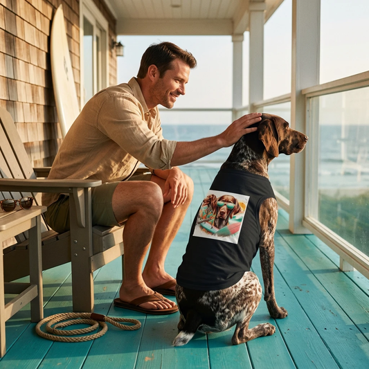 CyberMutz Pet Tank Top German Shorthaired Pointer Surfing Fun T Shirt For Outdoors And Beach Days Pets Printify
