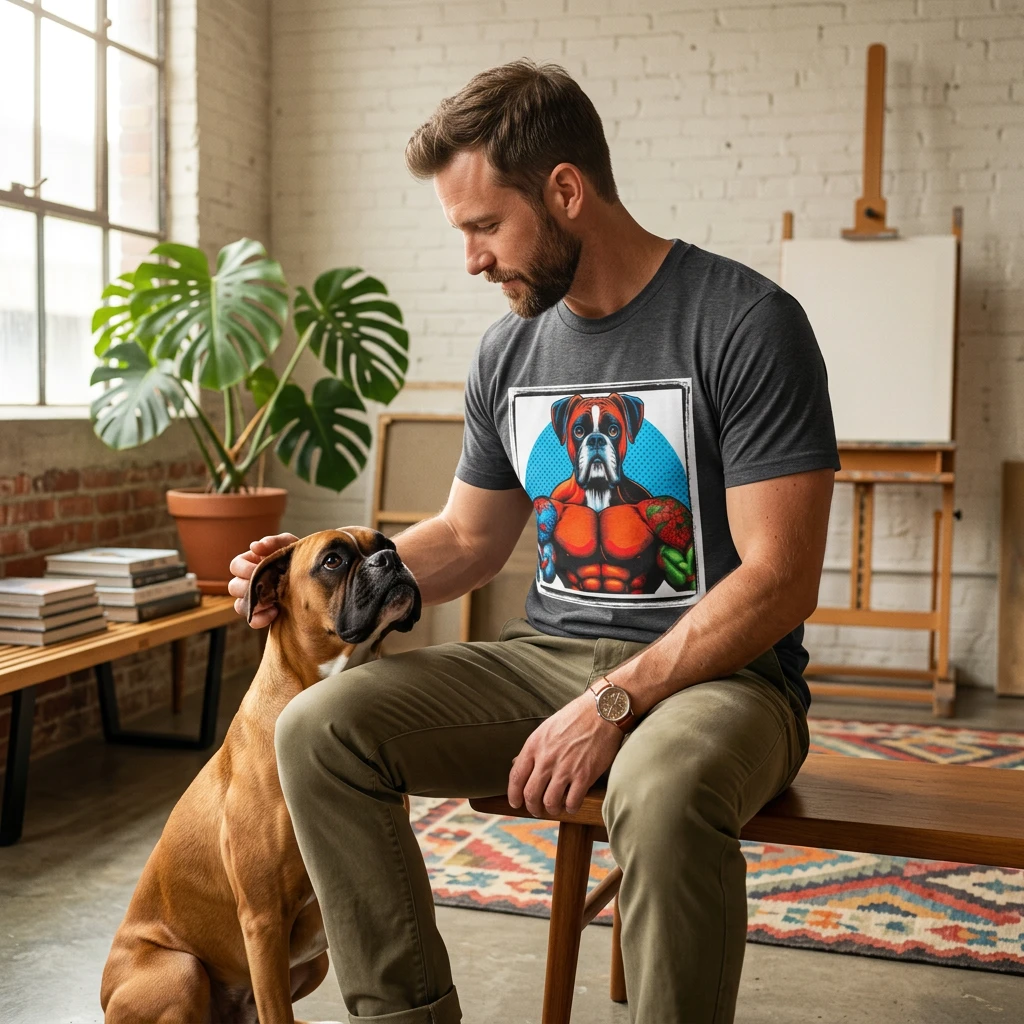 Boxer Tattooed Pop Art Dog T Shirt Unisex Cotton Short Sleeve Graphic Tee For Boxer Lovers Gift T-Shirt Printify
