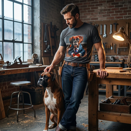 Boxer Dog Wearing Suit T Shirt Funny Dog Lover Outfit For Boxer Fans Gift Unisex Casual Wear T-Shirt Printify