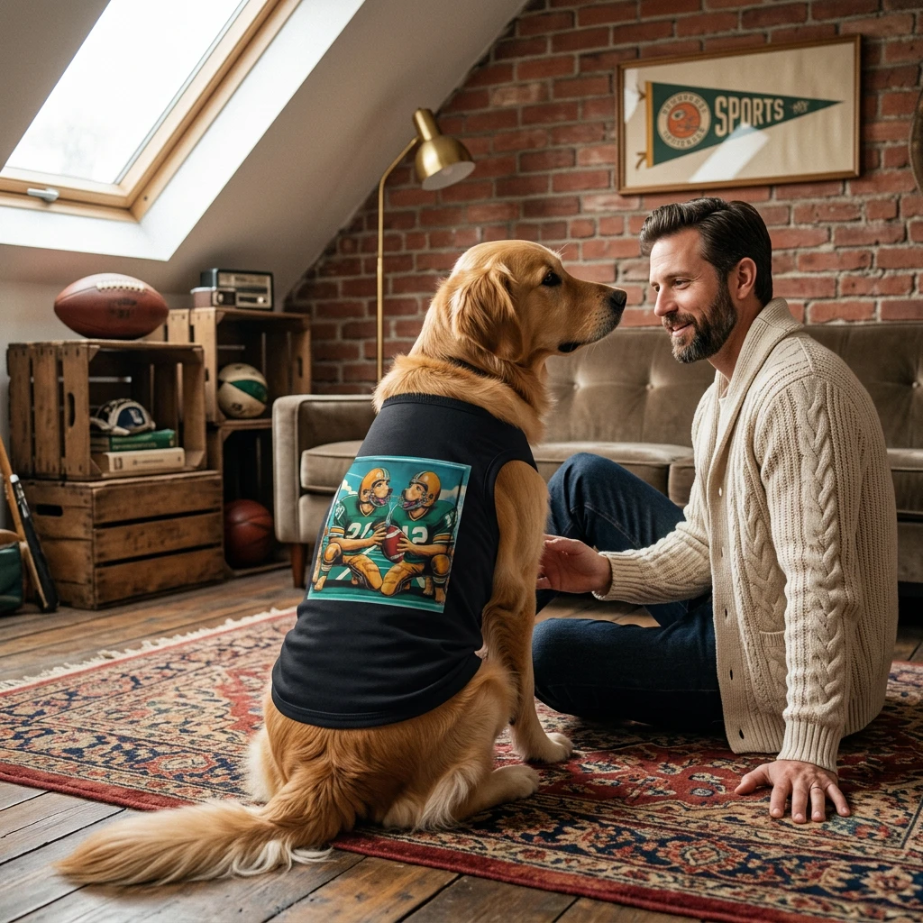 Golden Retriever pet tank top playing football Pets Printify