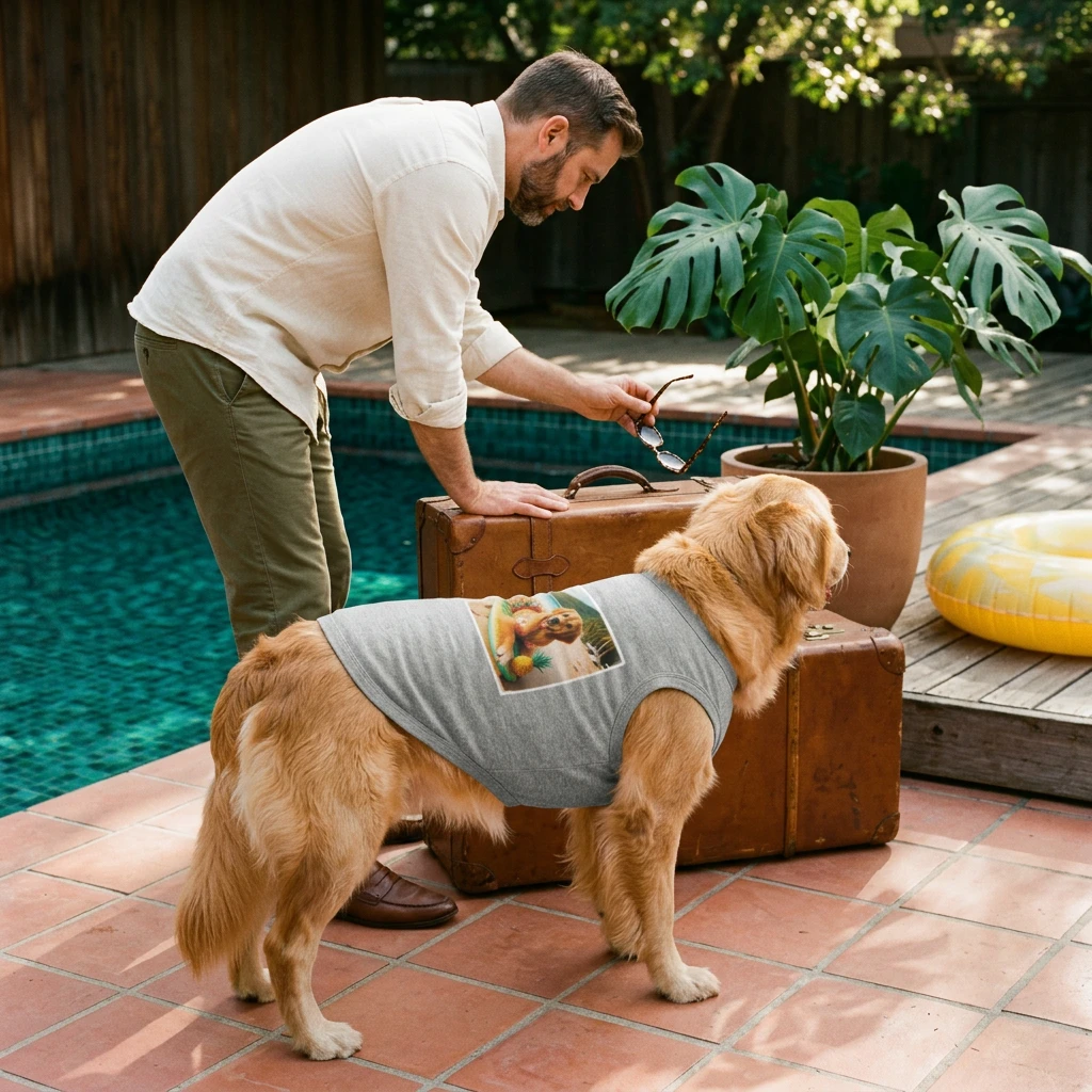 Golden Retriever pet tank top surfing fun Pets Printify