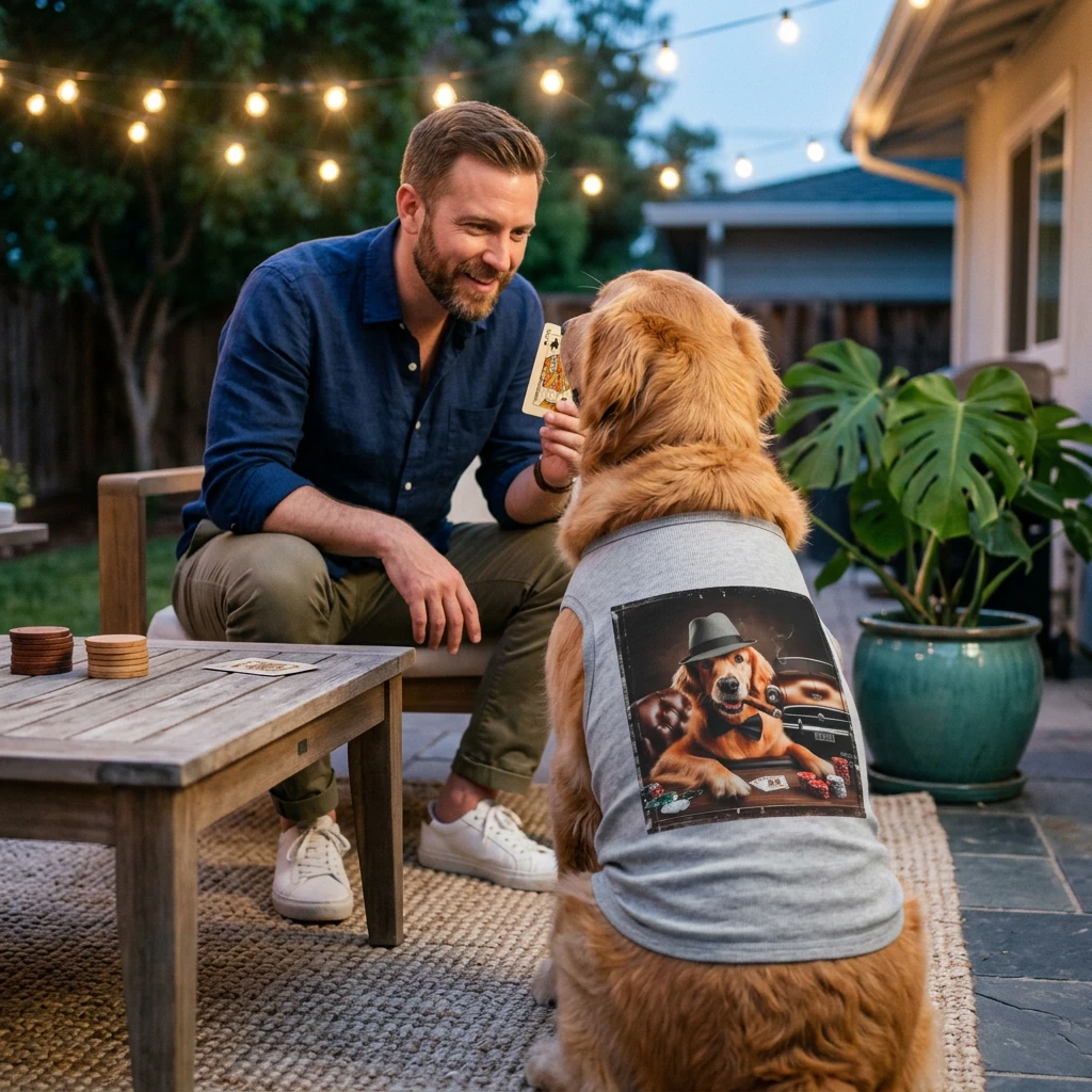 Golden Retriever pet tank top poker playing Pets Printify