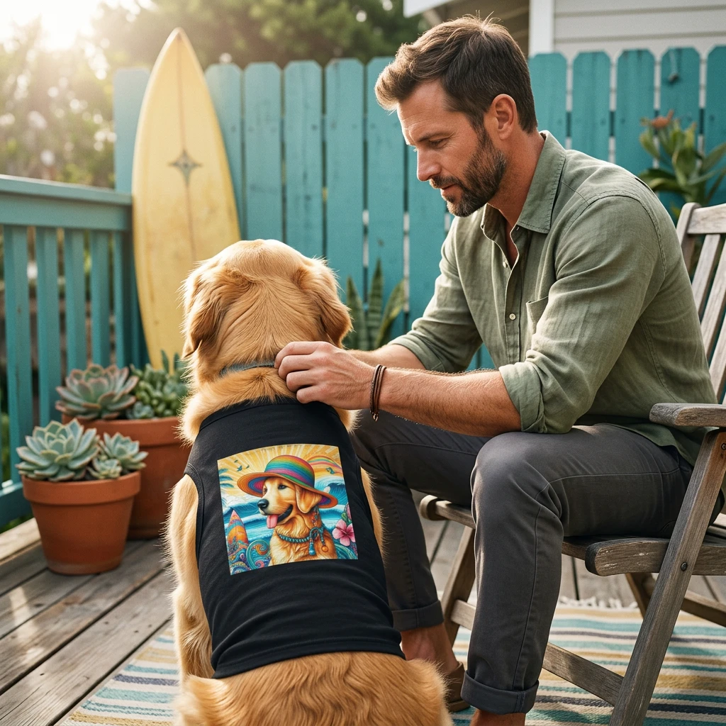 Golden Retriever pet tank top prettu flower hat Pets Printify