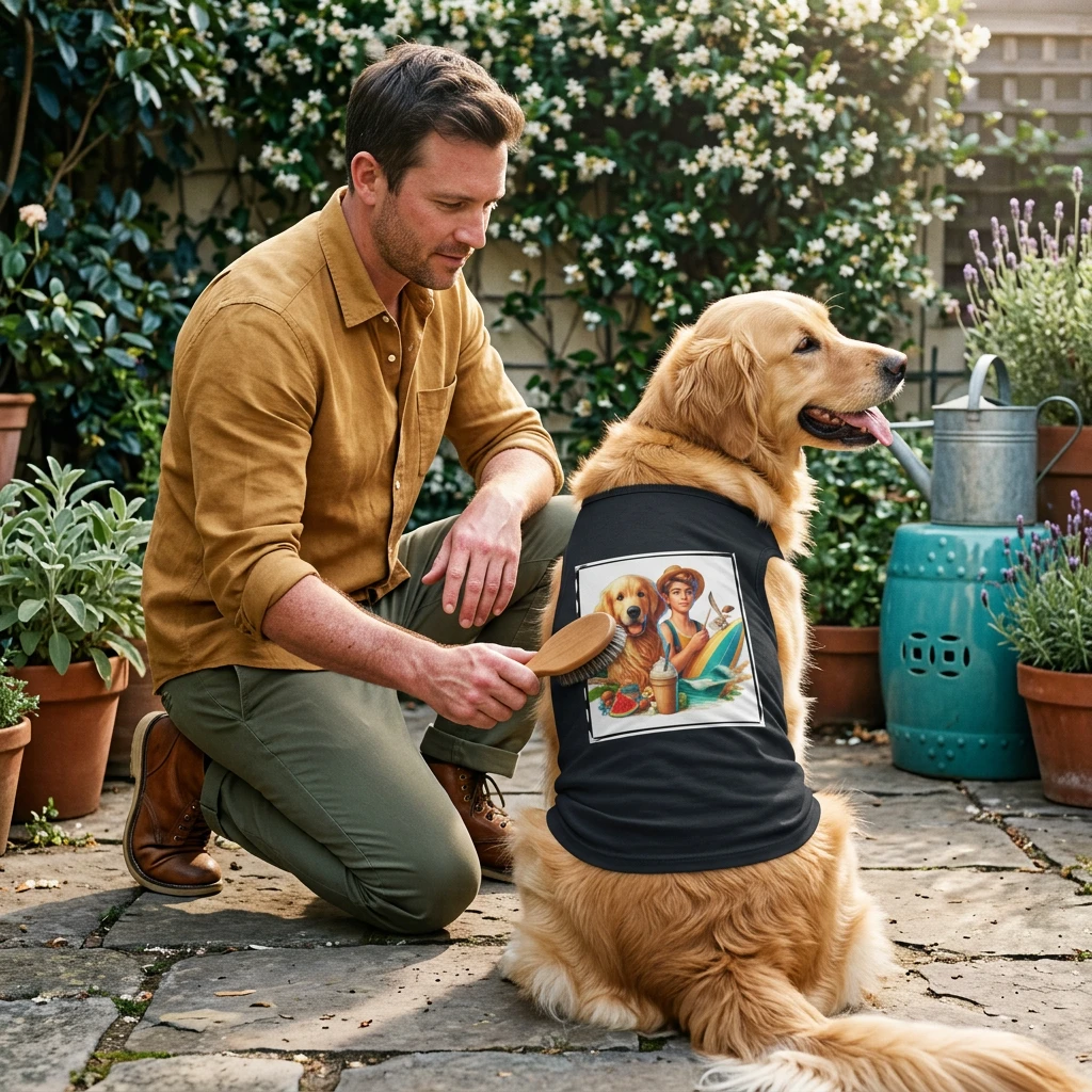 Golden Retriever pet tank top farmer boy Pets Printify