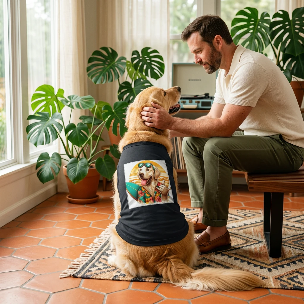 Golden Retriever pet tank top surfs up Pets Printify