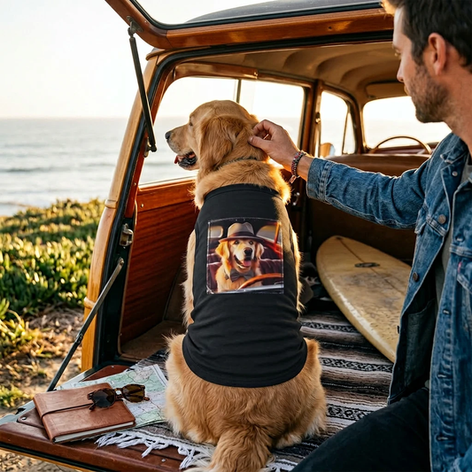 Golden Retriever tank top car driving Pets Printify