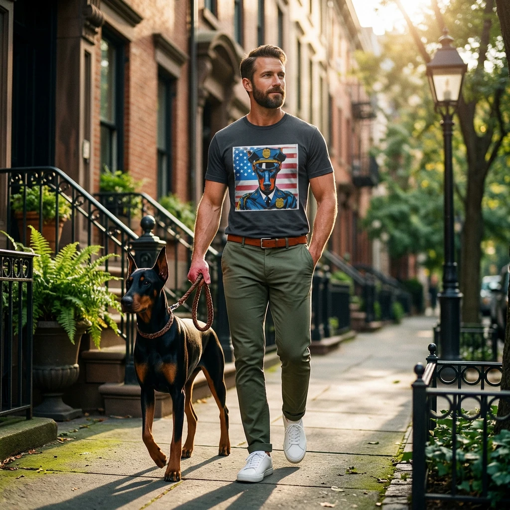 Doberman Policeman T Shirt Unisex Law Enforcement Inspired Guard Dog Design Premium Comfort Fit T-Shirt Printify