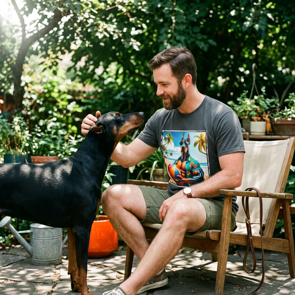 Doberman Beach Play T Shirt Unisex Soft Style Breathable Lightweight Dog Lover Tee T-Shirt Printify