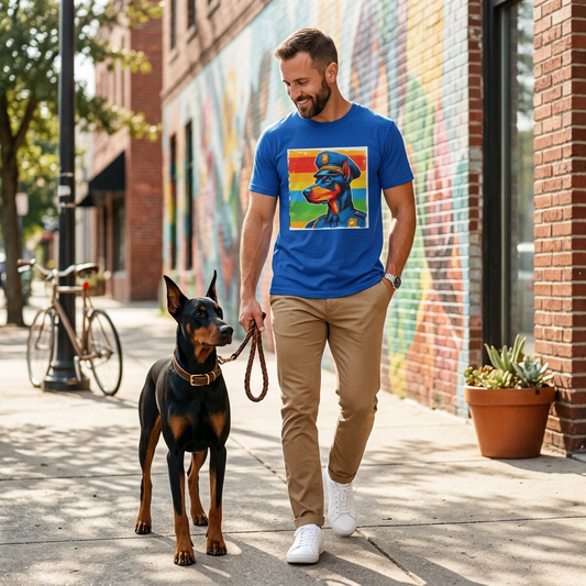 Doberman Colorful Police T Shirt For Dog Lovers Unisex Soft Style Bold Statement Piece T-Shirt Printify