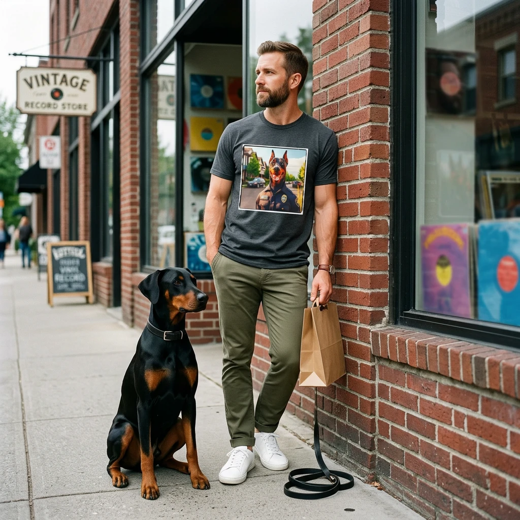 Doberman Happy Policeman T Shirt For Dog Lovers Gift Premium Cotton Tee Unisex Comfortable T-Shirt Printify