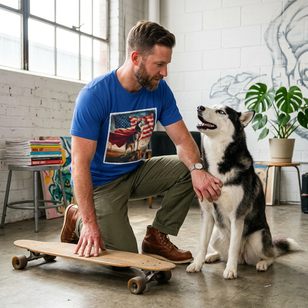 Husky American flag shirt T-Shirt Printify