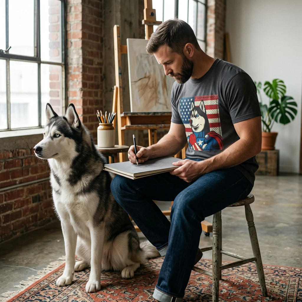 Husky Stars and Stripes shirt T-Shirt Printify