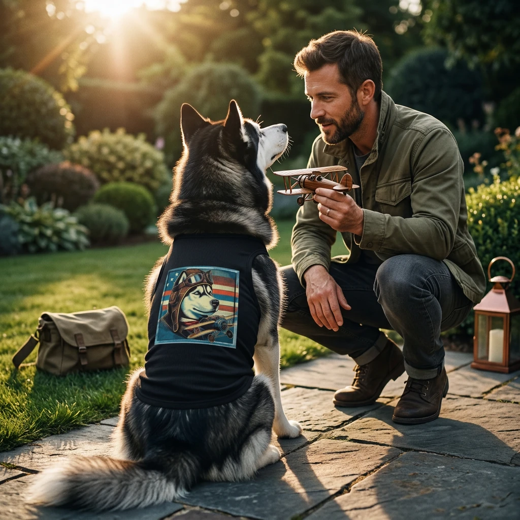 Pet Tank Top Husky handsome pilot Pets Printify