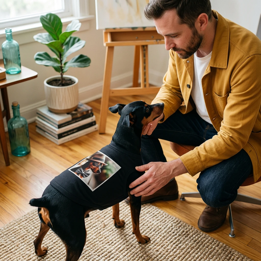 - Min Pin Tank Tops hat and bow tie Pets Printify