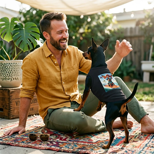 Min Pin Tank Tops surfer puppy dog Pets Printify