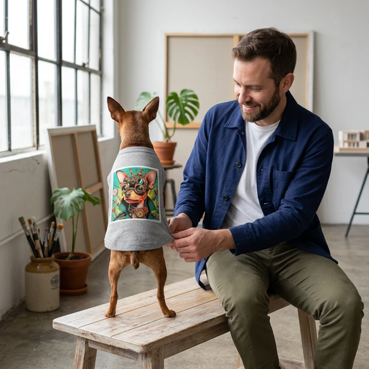 Dog Tank Top - Min Pin Tank Tops tiny steampunk guy Pets Printify