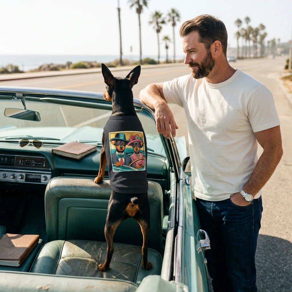 Min Pin Tank Tops couple driving Pets Printify