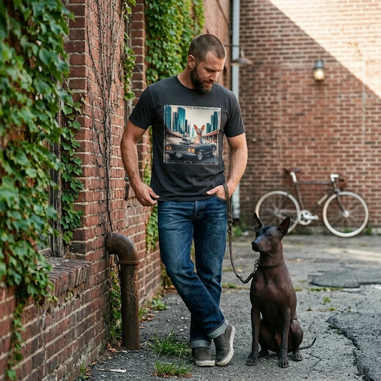Wacky Mexican Hairless Dog city driving shift T-Shirt Printify