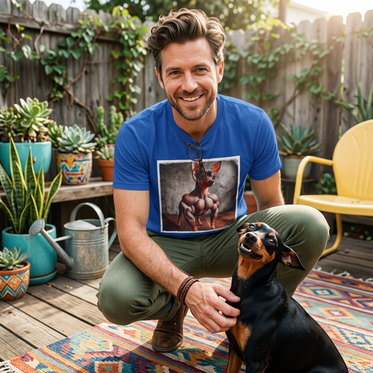 Min Pin T-Shirt tiny muscle man T-Shirt Printify