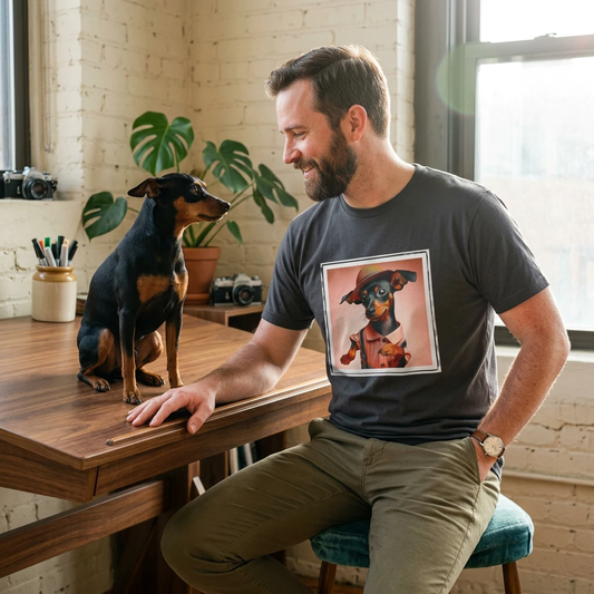 Min Pin T Shirt Dancing Man Miniature Pinscher Dog Lover Tee For Everyday Outfits For Pet Lovers Everywhere T-Shirt Printify