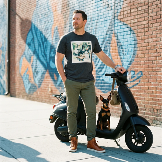 Min Pin T-Shirt scooter riding T-Shirt Printify