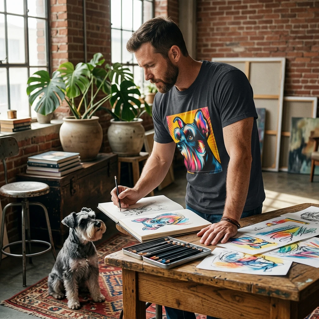 Miniature Schnauzer colorful art t shirt T-Shirt Printify