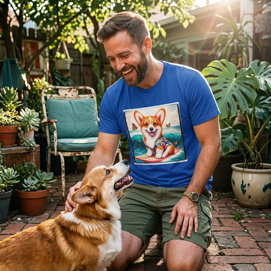 Pembroke Welsh Corgi surfing puppy T-Shirt Printify