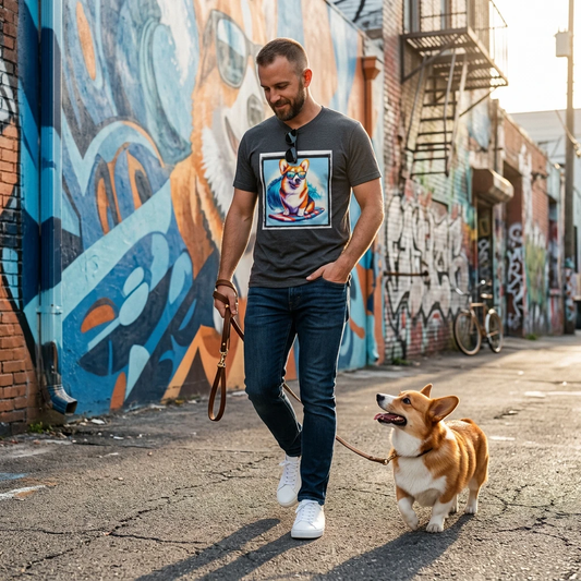 Pembroke Welsh Corgi surfing waves shirt T-Shirt Printify