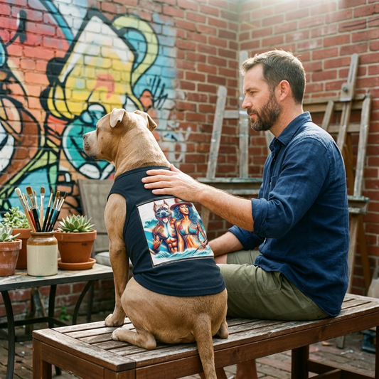 Pet Tank Top Pit Bull surfer couple Pets Printify