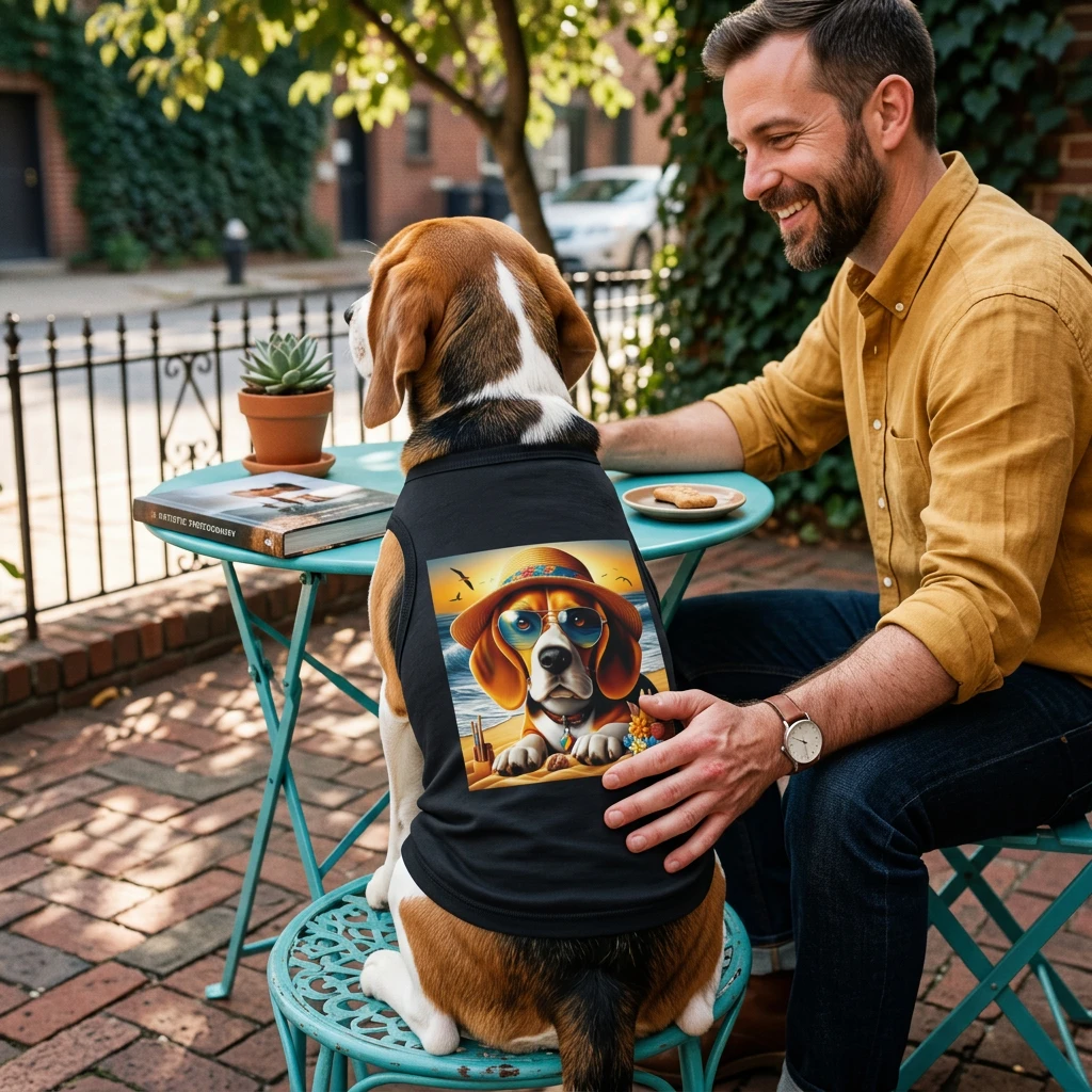 Beagle Tank Top Beach Scene With Hat Dog Shirt For Pets Beagle Lover Gift Beachwear Pets Printify