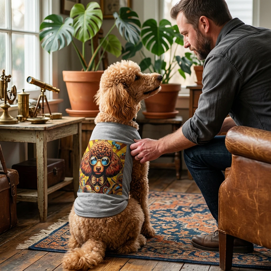 Pet Tank Top Poodle golden steam punk Pets Printify