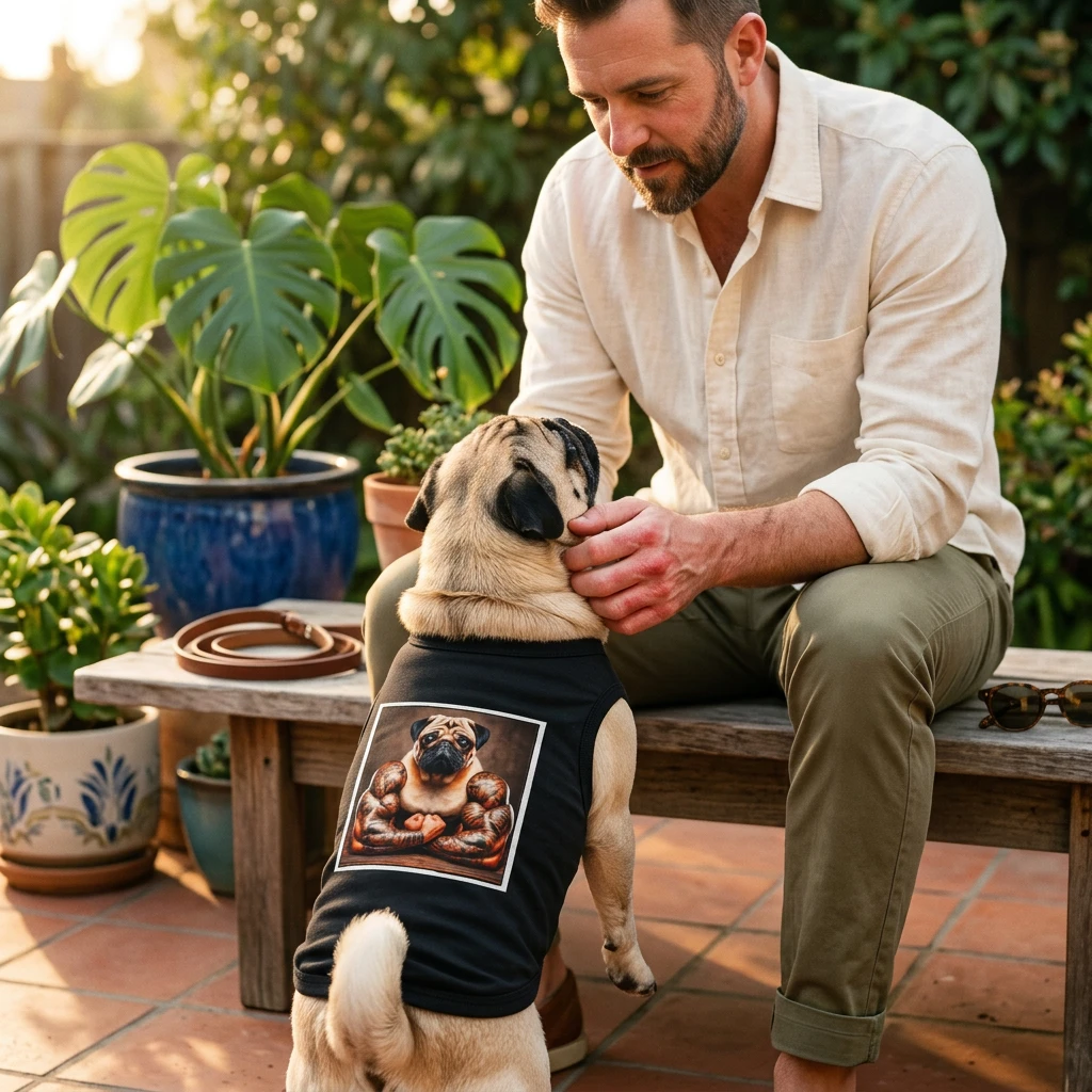 Pet Tank Top Pug flexing muscles Pets Printify