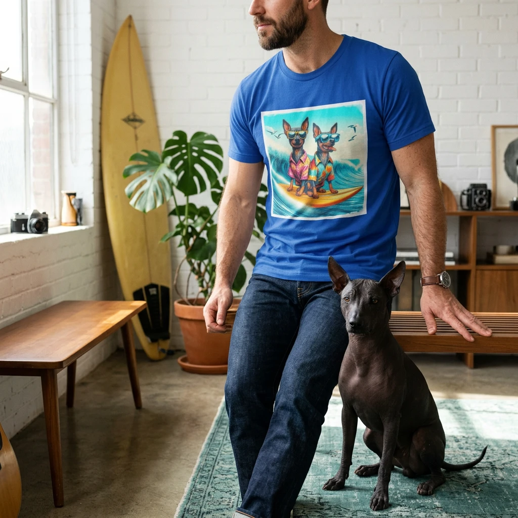 Mexican Hairless Dog surfing Frirnds T-Shirt Printify