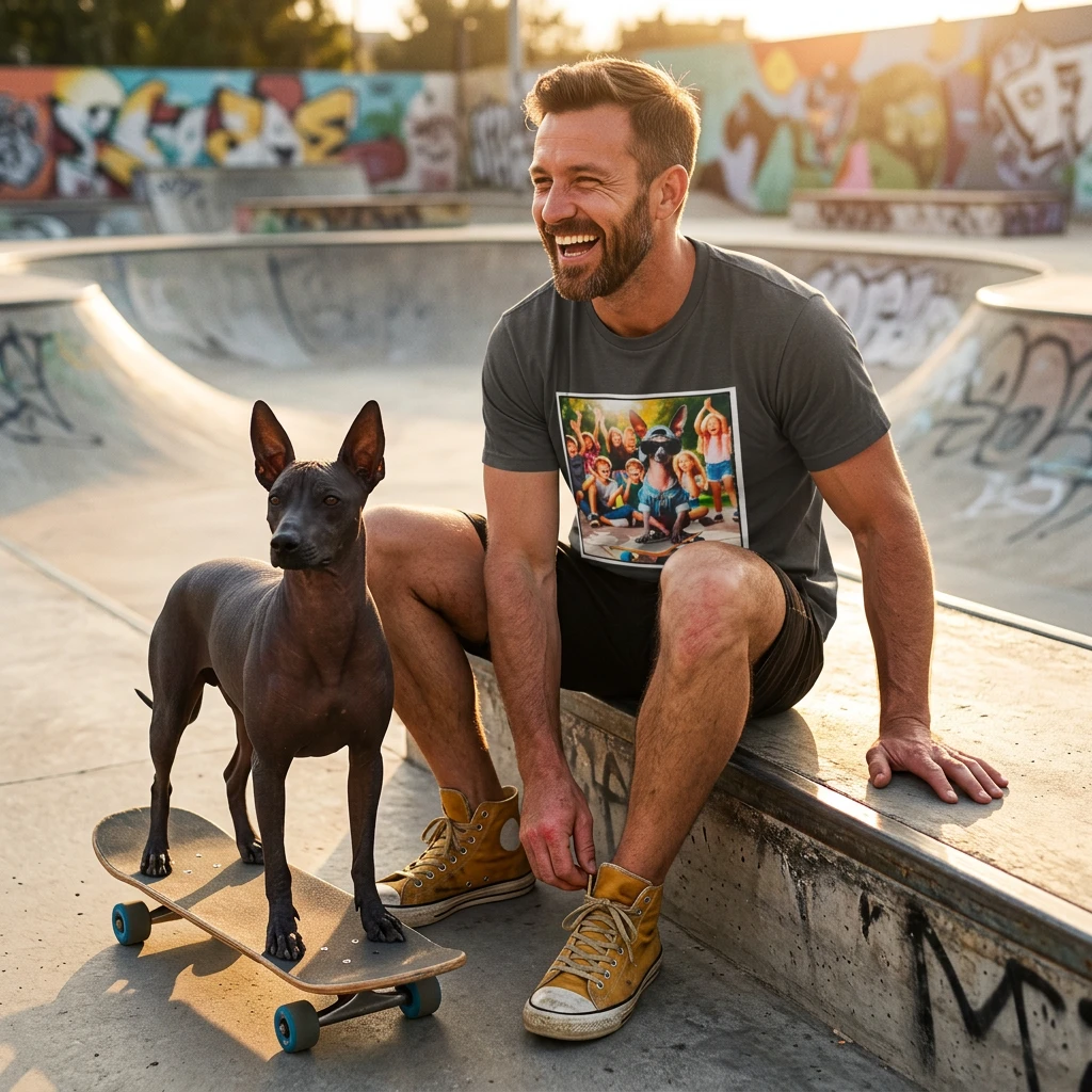 Mexican Hairless Dog skate boarding T-Shirt Printify