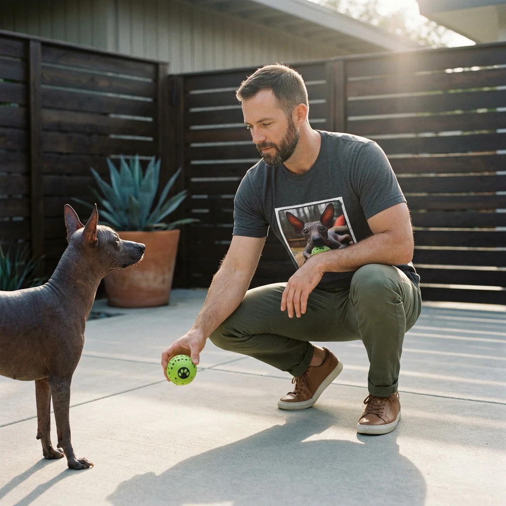 Mexican Hairless Dog playing ball T-Shirt Printify