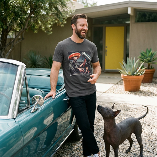 Mexican Hairless Dog Frirnds driving T-Shirt Printify