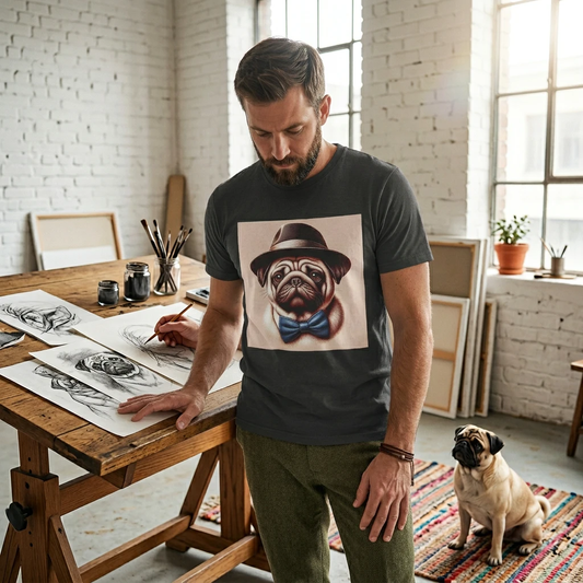 Pug Fedora T-Shirt T-Shirt Printify