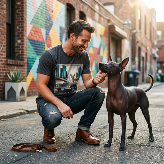 Wacky Mexican Hairless Dog cruising New York T-Shirt Printify