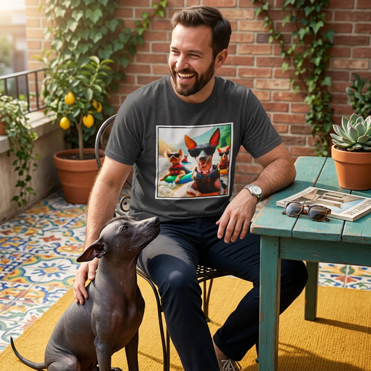 Mexican Hairless Dog surfing Frirnds T-Shirt Printify
