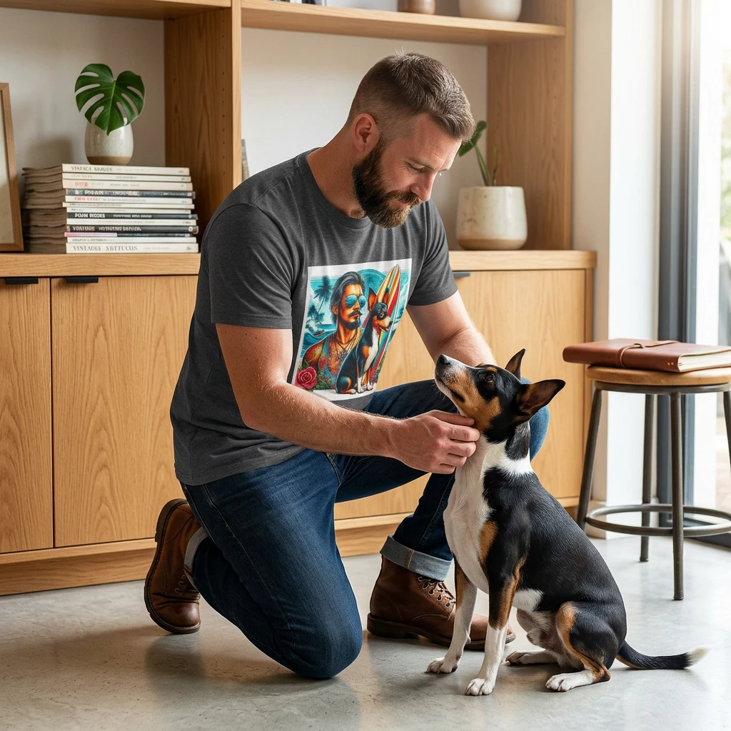 Rat Terrier T-Shirt surfer guy anf puppy T-Shirt Printify