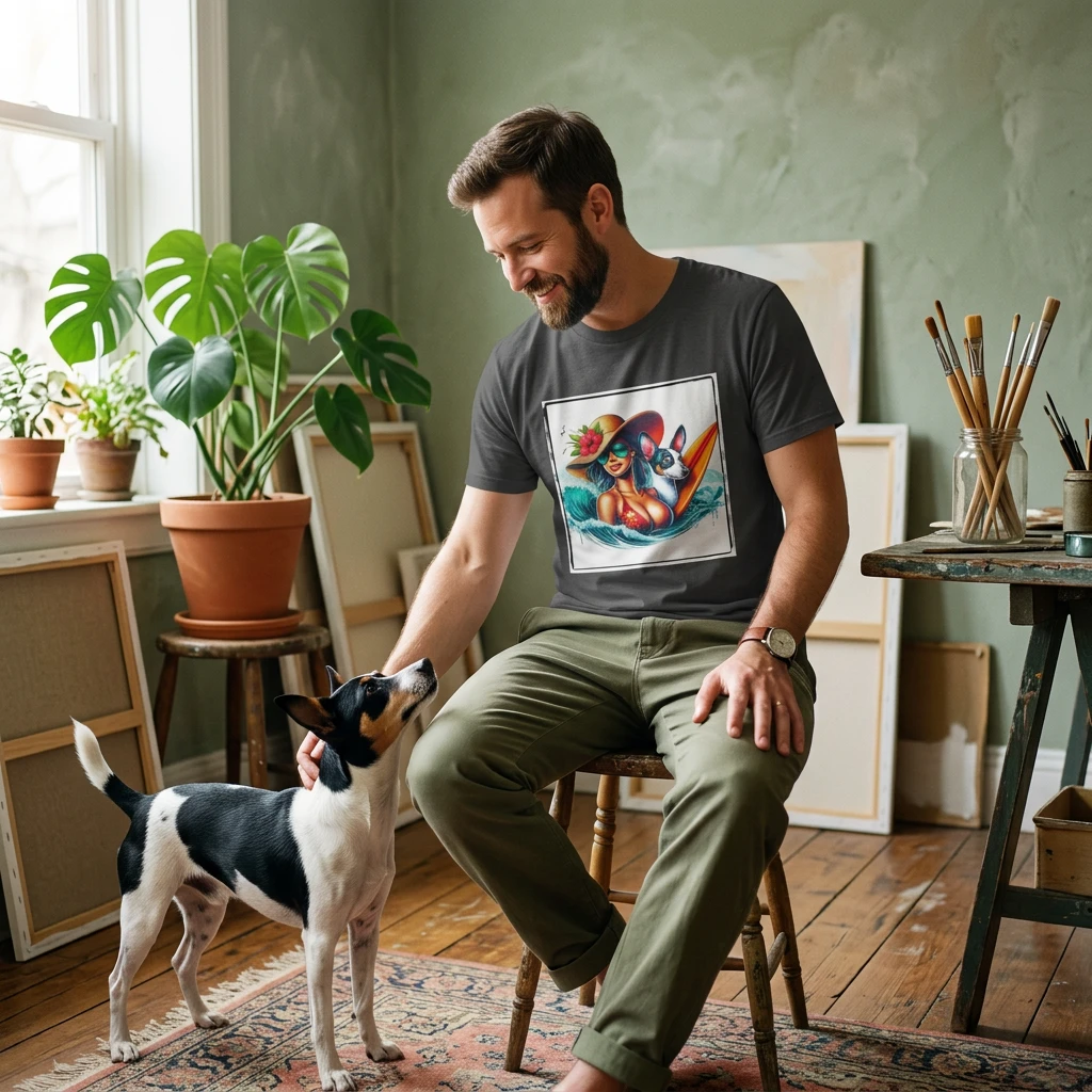 Rat Terrier T-Shirt girl and puppy T-Shirt Printify
