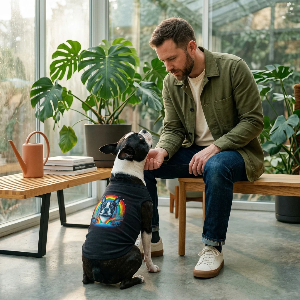 Boston Terrier Pet Tank Top Bright Rainbow Bridge Design Breathable Cotton Summer Wear For Small Dogs Pets Printify