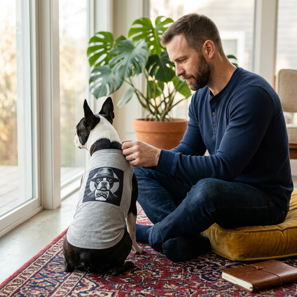 Boston Terrier Pet Tank Top Gray Suit And Hat Costume For Dogs American Gentleman Style Pets Printify