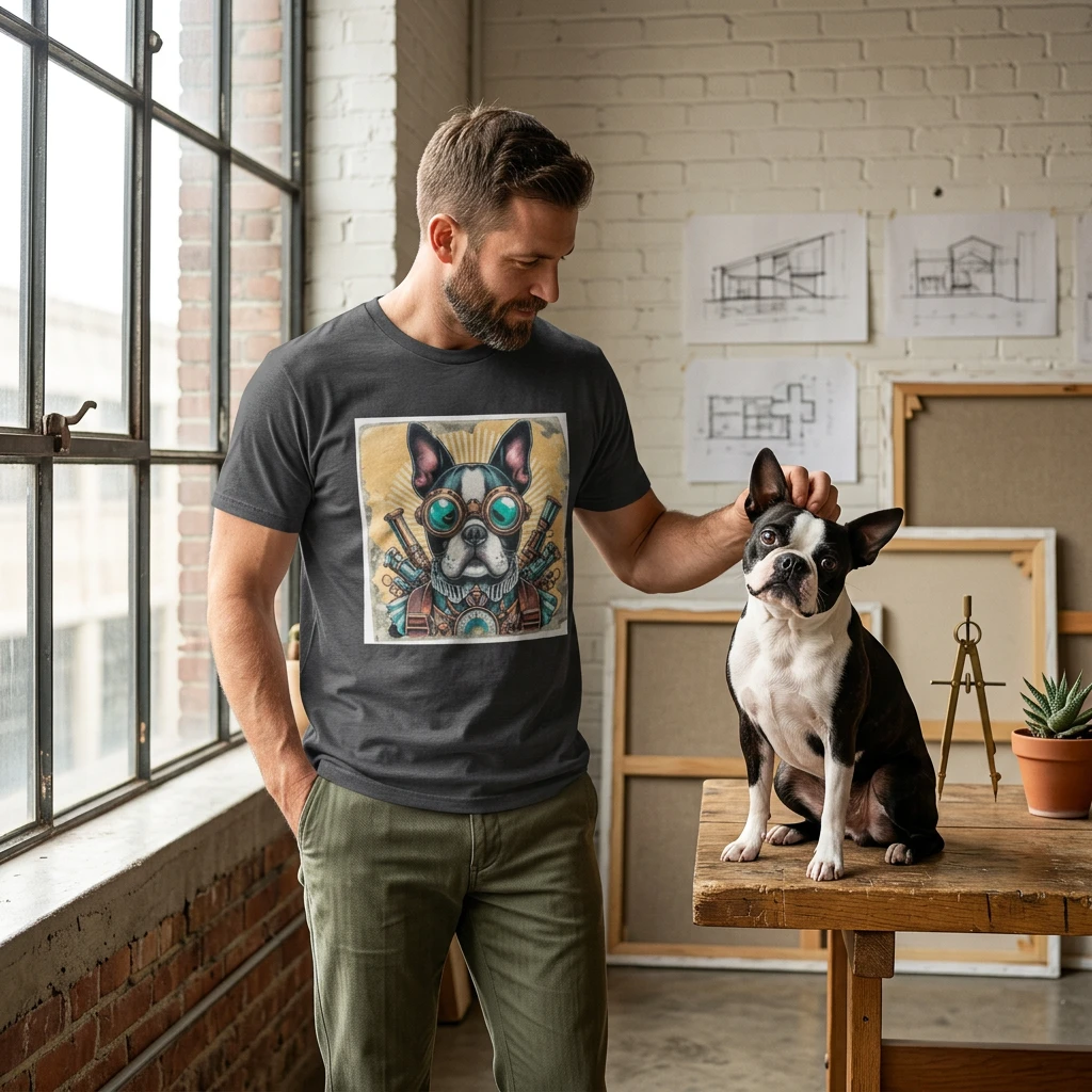 Steampunk Boston Terrier Shirt For Dogs American Gentleman Inspired Tuxedo Style Pet Apparel T-Shirt Printify