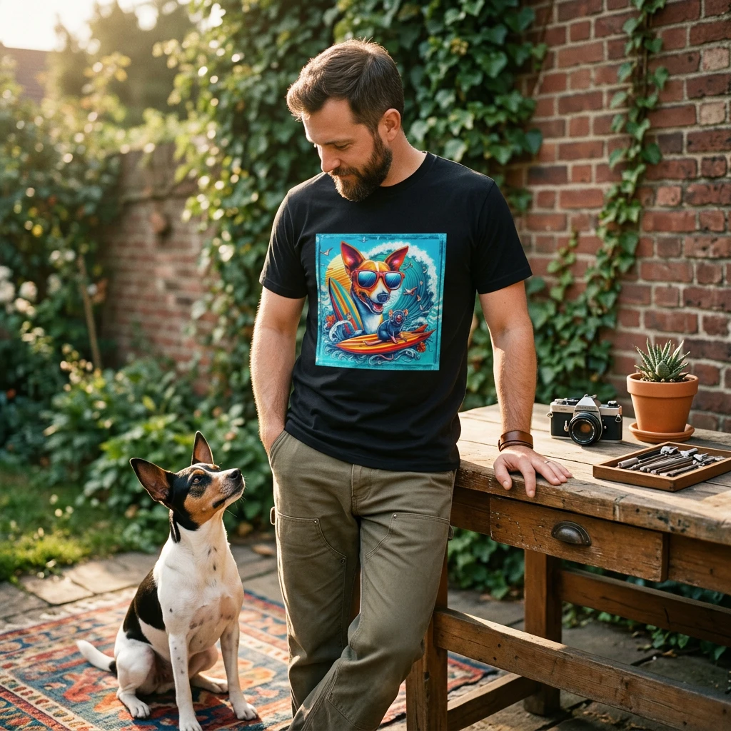 Rat Terrier T-Shirt puppy surfing T-Shirt Printify