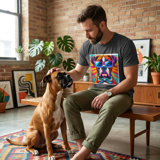 Boxer Pop Art Dog Wearing Glasses Graphic Tee Unisex T Shirt Casual Streetwear Inspired By Boxer Breed T-Shirt Printify