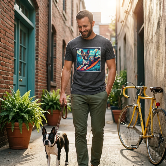 Boston Terrier Surfer Girl Shirt For Women Soft Cotton Tee Cute Surf Dog Apparel T-Shirt Printify